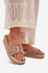Women's Platform Sandals With Gold Buckle Dark Beige Selira