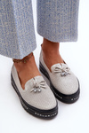 Shiny Women's Leather Loafers on Platform S.Barski LR400 Silver