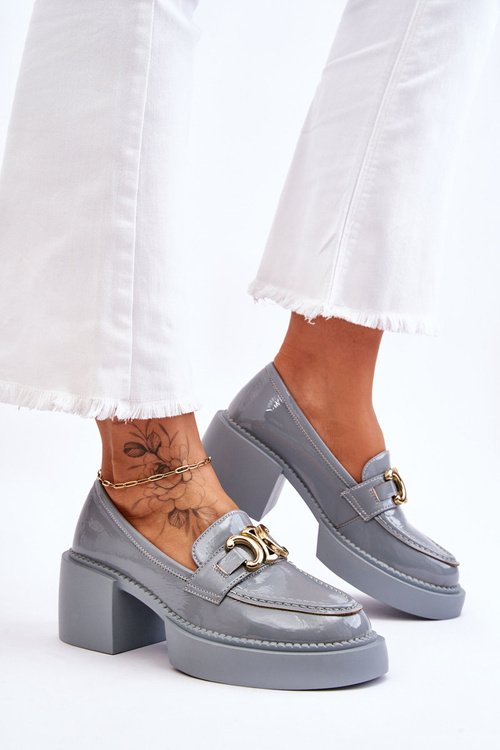 Fashionable Brogues Pumps On Massive Heels Light Blue Imani