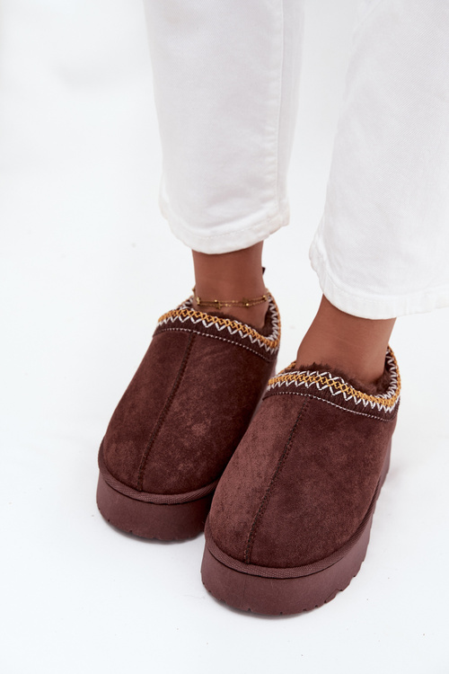 Damskie Śniegowce Platforma Haft Czekoladowe Taliah