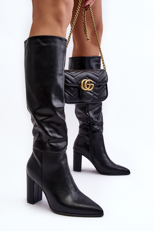 Kozaki Do Kolana Damskie Na Słupku Czarne Fiminna 3872