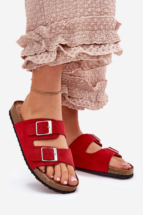 Women's sandals on cork platform with buckles red Evisolla