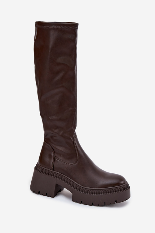 Women's Boots with Thick Heel and Platform Slip-On Brown Florinne