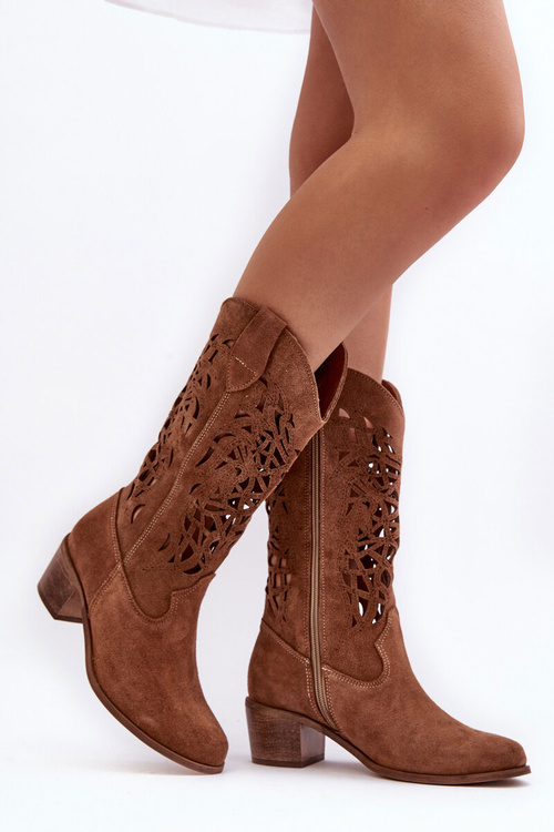 Suede Cowboy Boots with Aperture Brown Lewski 3320