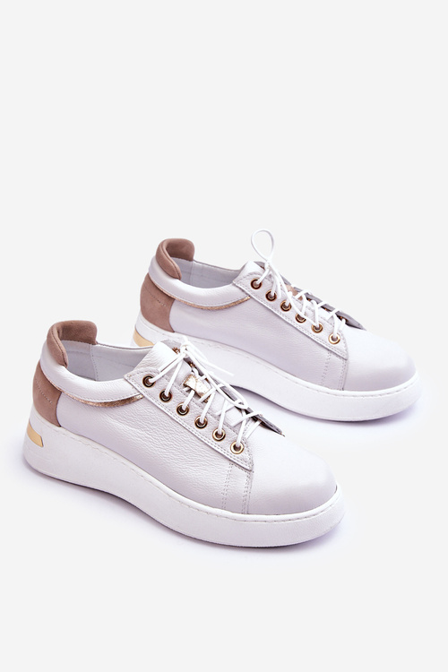 Women's Leather Platform Sports Shoes White Caressa
