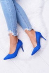 Ladies' Suede Pointed Heels Blue Cream