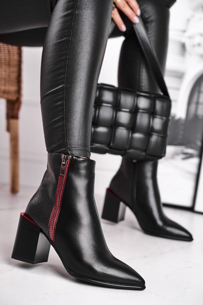 Botki Damskie Zdobiony Słupek Czarne Lippi