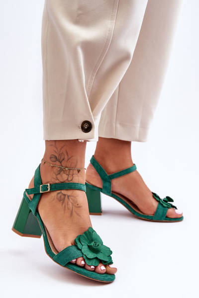 Suede Sandals with Flower S.Barski 04 Green