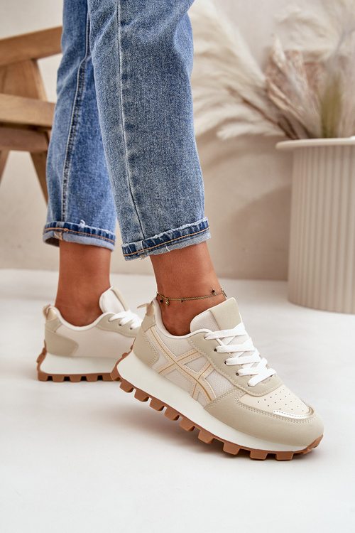 Buty Sportowe Sneakersy Na Platformie Damskie Beżowe Mialunae
