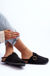 Women's Suede Mules with Faux Fur Black Haidamia