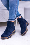 Navy Blue Women's Flat Heel Gravis Stiletto Boots