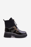 Black patent leather women's ankle boots with flat heel Rellisa