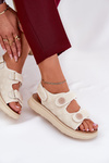 Women's Sandals With Decorative Details On Velcro Beige Zoliner
