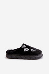 Women's Fleece Slippers With Patches And Bow Black Linnorelia
