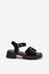 Eco Suede Sandals Women's With Buckle Black Gofielle