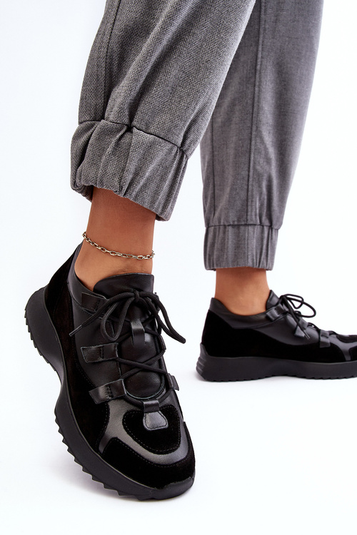 Buty Sportowe Damskie Skóra Czarne M01/2 Zazoo