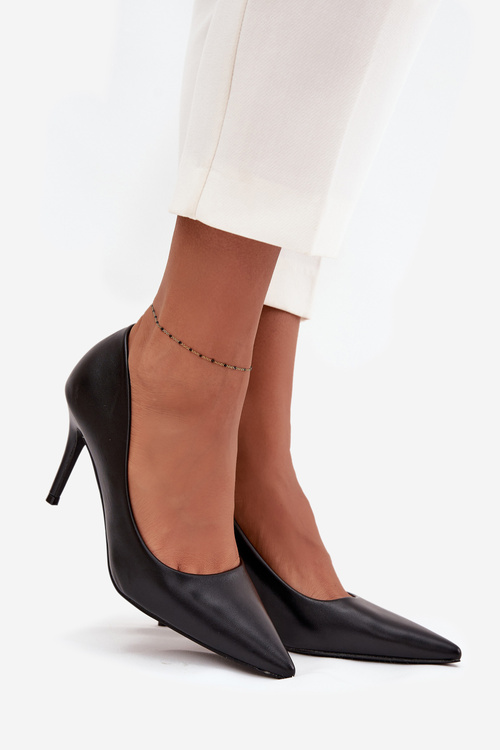 Damskie Szpilki Eko Skórzane Czarne Sivana