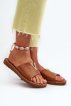 Women's Flat Sole Sandals with Eco Leather Decoration Brown Makia
