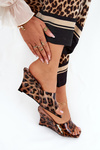 Lacquered women's wedge sandals leopard brown Nelithin