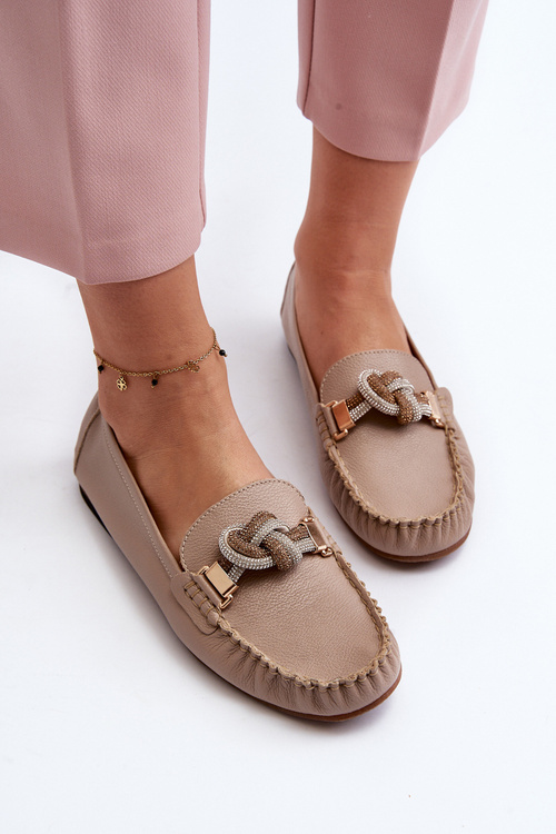 Women's Leather Moccasins with Decoration Laura Messi 2761 Beige
