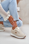Women's Sport Shoes Insulated With Fur On Platform Light Beige Lerisas