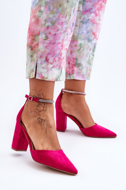 Suede Pumps with Rhinestones Fuchsia Diamond