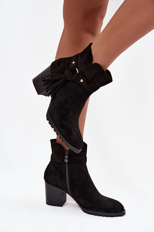 Women's ankle boots with fringe on heel Black Rosabella