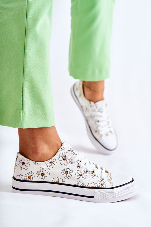 Women's Low Sneakers With Flowers White Janey