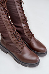 Laced Boots With Elastic Shaft Brown Vamilena