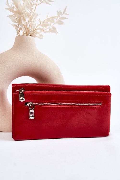 Women's Large Leather Wallet With A Zipper Red Shiness