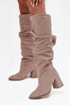 Wrinkled Boots Made of Natural Suede on Heel Lined Zazoo 4228 Beige
