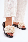 Women's Slippers With Fabric Flowers Beige Elachase