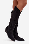 Eco Suede Cowboy Boots Women's Heeled Black Jenaya