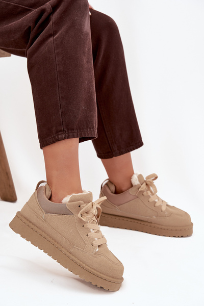 Damskie Sneakersy Ocieplane Futerkiem Beżowe Cyrissa
