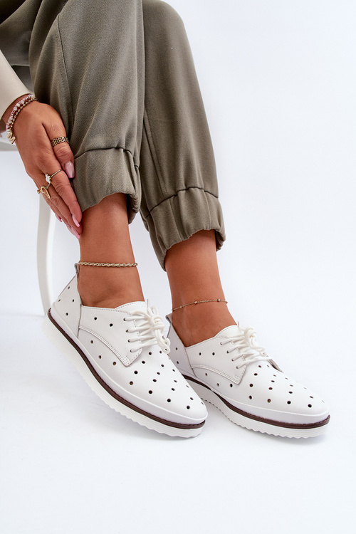 Półbuty Skóra Damskie Białe S.Barski LR182