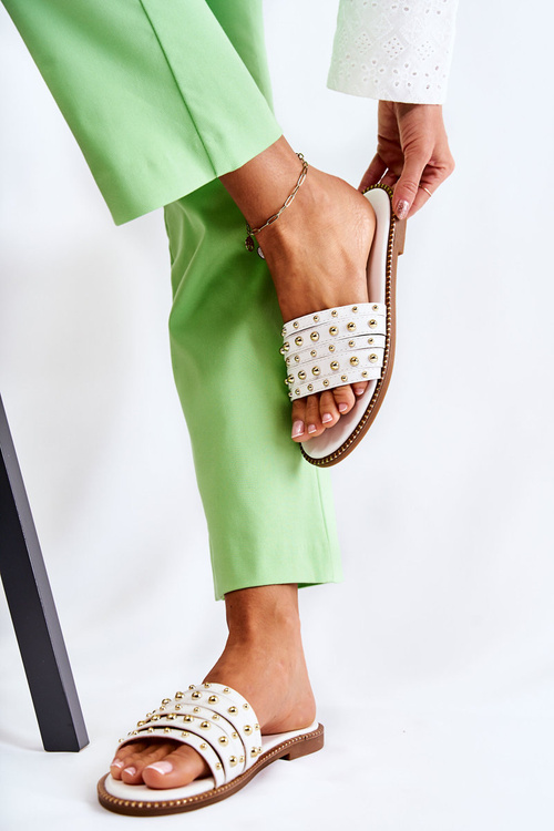 Women's Leather Slippers With Decoration White Brien