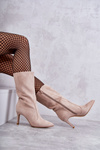 Suede High Heel Boots Beige Arison