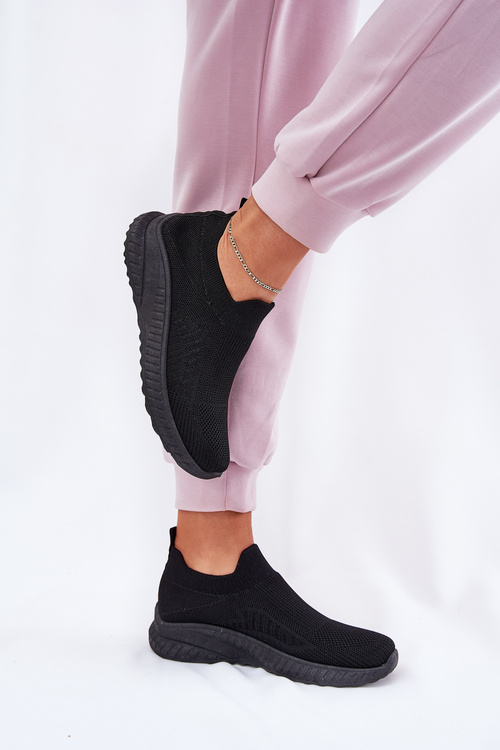 Materiałowe Buty Sportowe Damskie Wsuwane Czarne Minstina