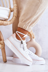 Buty Sportowe Platforma Wiązane Biało-Różowe Louisa