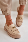 Eco Leather Women's Moccasins with Golden Decoration Beige Zanita