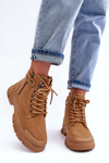 Botki Trapery Damskie Ocieplane Zamsz Camel NB607