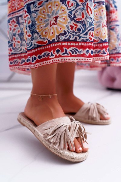 Women's Beige Boho Flip Flops Vices 8458