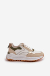 Women's Platform Sneakers Made Of Eco Leather Beige-Green Issatta