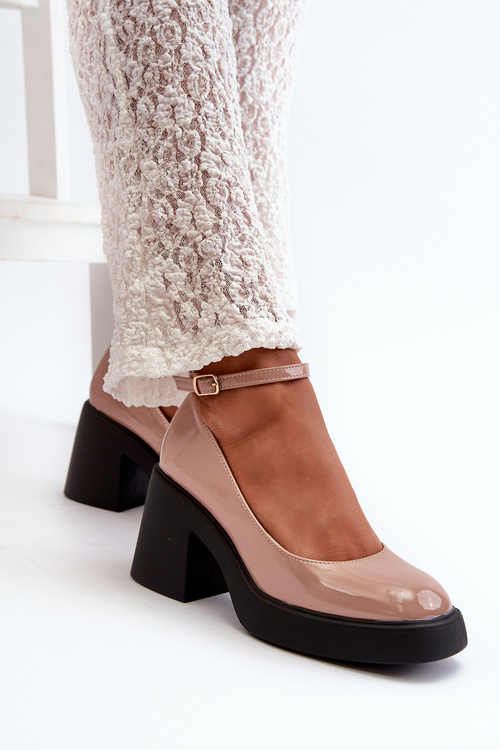 Suede Chunky Heels Platform Pumps Beige Diame