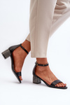 Women's sandals in eco leather on embellished heel black Wiatalia