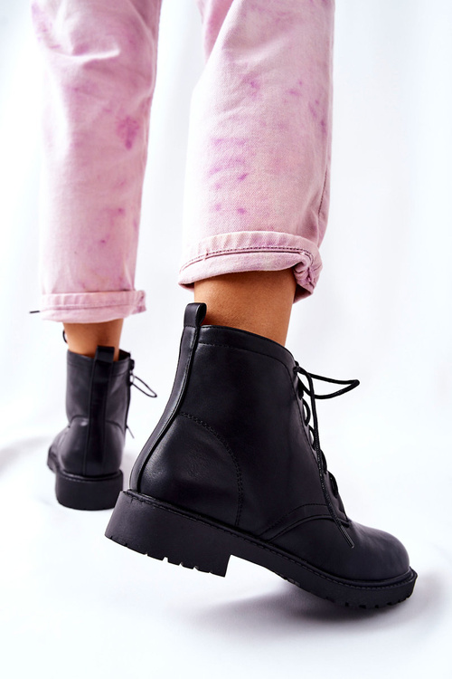 Classic Tiered Leather Booties Black Melome
