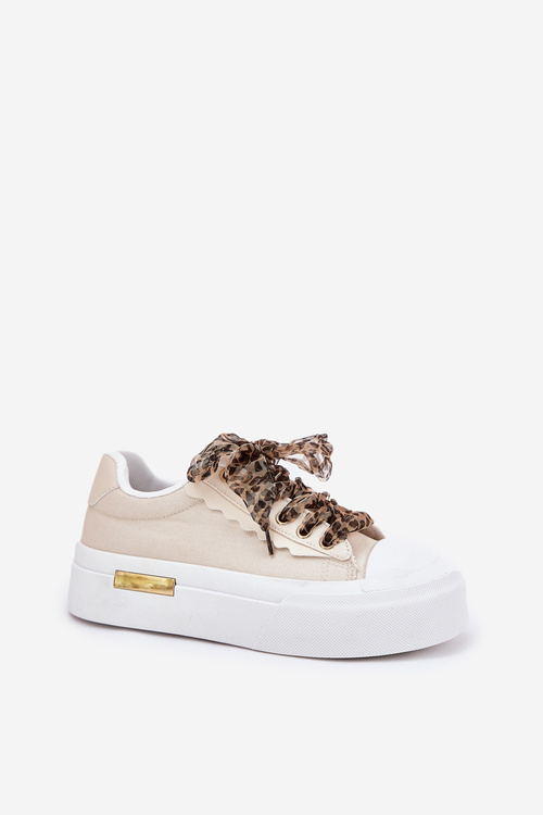 Women's Sneakers On Massive Platform With Decorative Lacing Beige Zidora