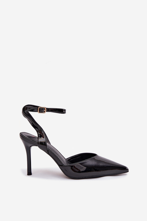 Lacquered High Heels with Open Heel Black Laretta