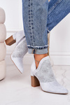 Openwork Boots On A Block Heel Light Grey Michelle