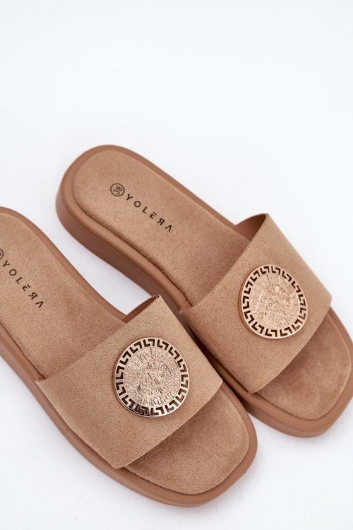 Women's sandals with gold decoration beige Kaliora